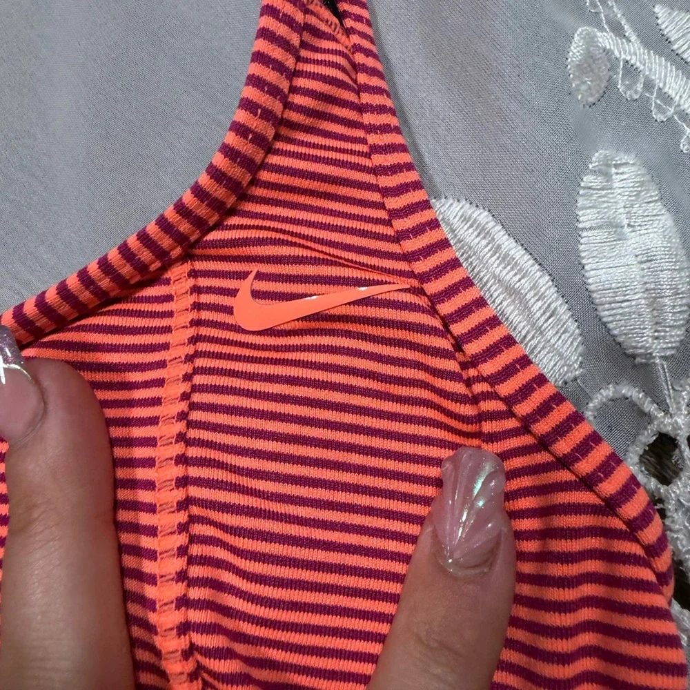 Y2K Workout Nike Striped Racerback Tank Top Built In Bra Orange Purple Medium